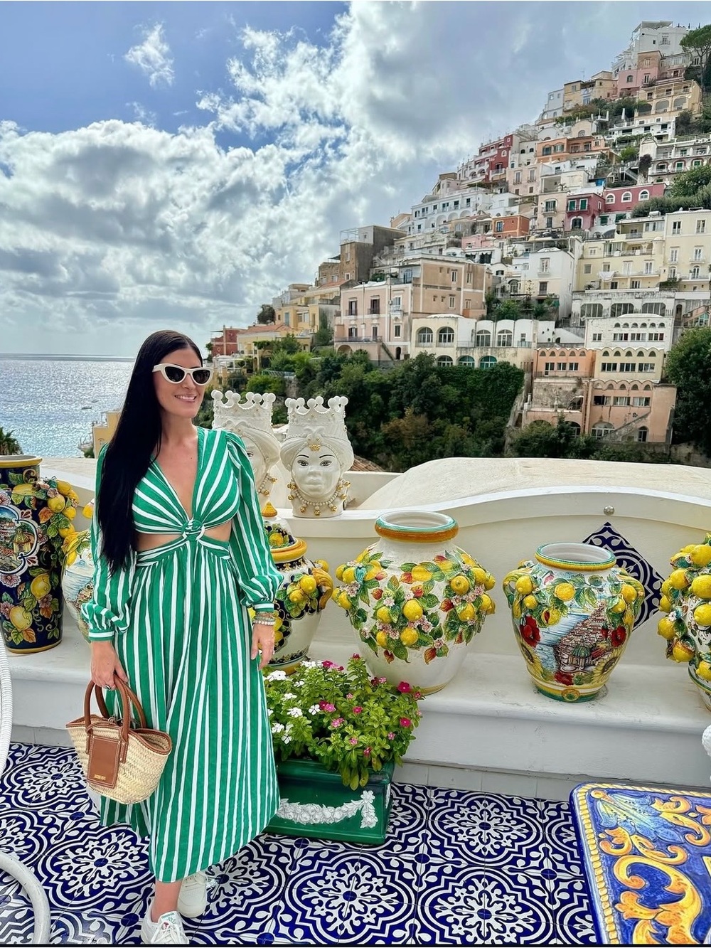 Petal & Pup Green and White Striped Midi Dress